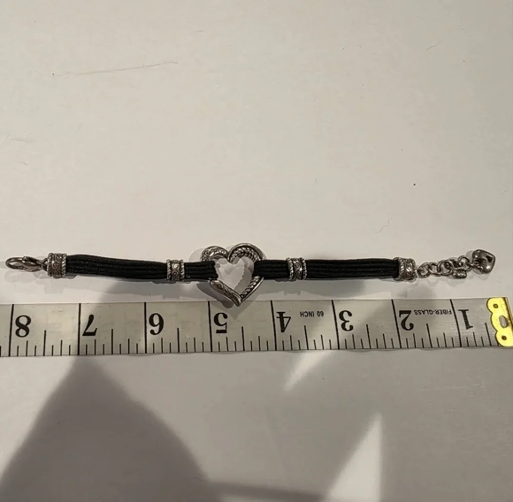 Brighton Open Heart Silver‎ and Black Multi Strand Heart Bracelet